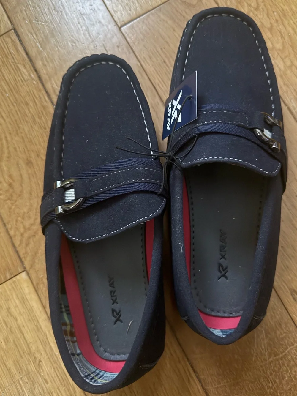 Xray Kids Navy Suede Moccasins with Decorative Strap